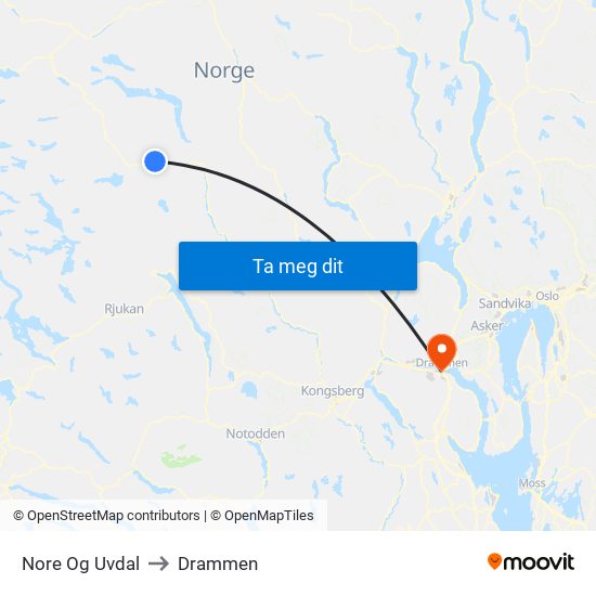 Nore Og Uvdal to Drammen map
