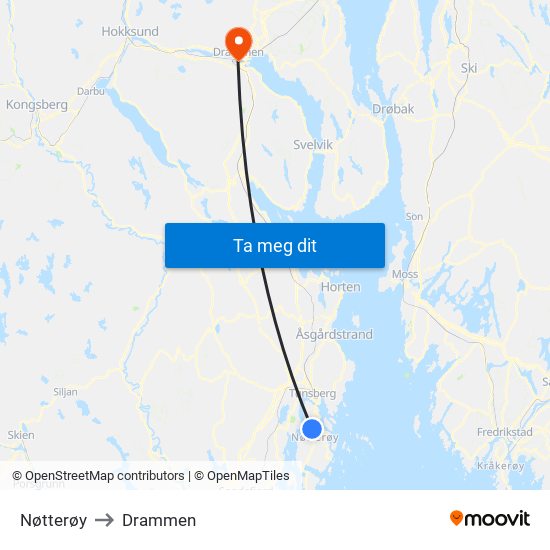 Nøtterøy to Drammen map