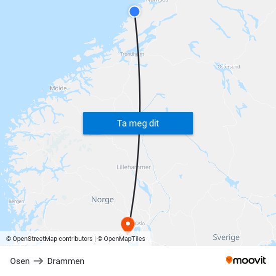 Osen to Drammen map