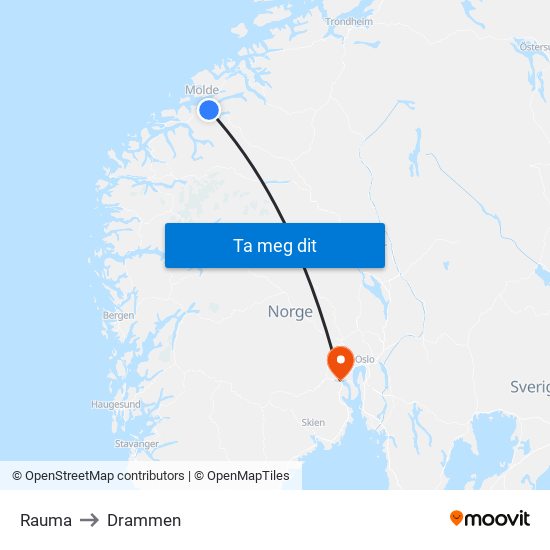 Rauma to Drammen map