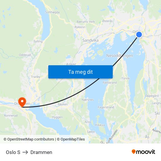 Oslo S to Drammen map