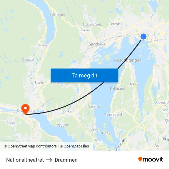 Nationaltheatret to Drammen map