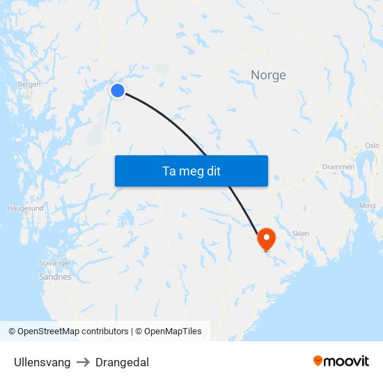 Ullensvang to Drangedal map