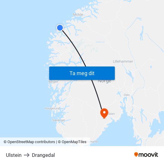 Ulstein to Drangedal map