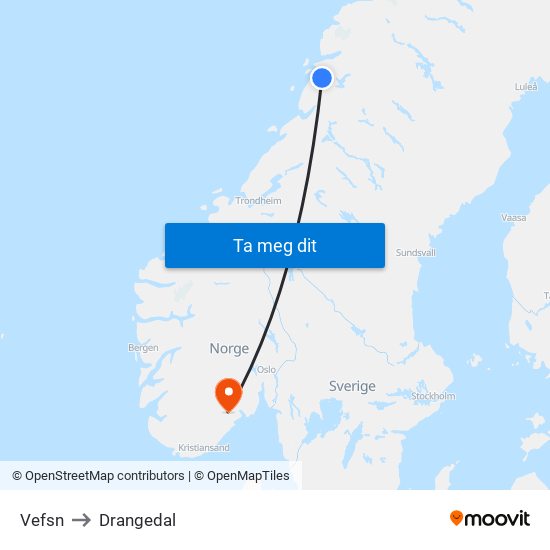 Vefsn to Drangedal map