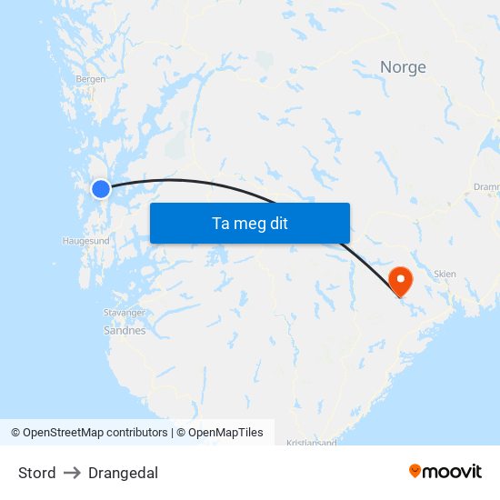 Stord to Drangedal map