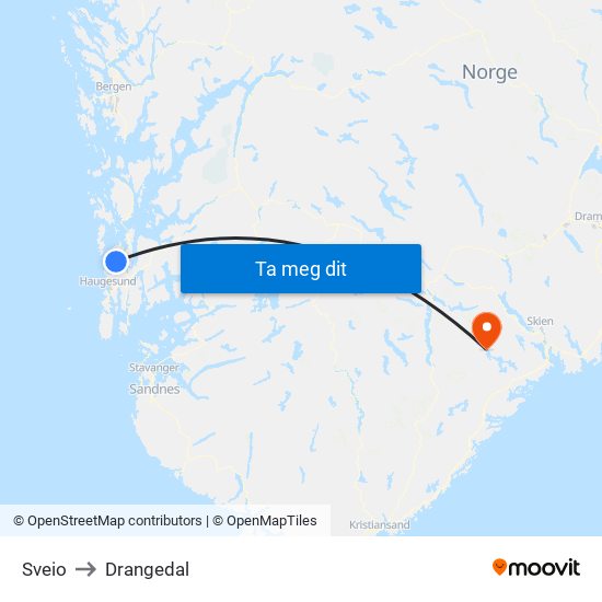 Sveio to Drangedal map