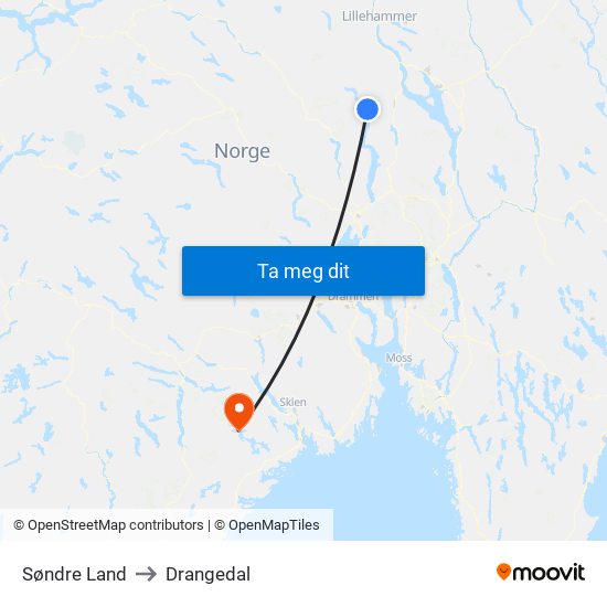 Søndre Land to Drangedal map