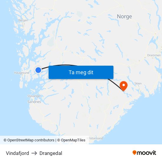 Vindafjord to Drangedal map