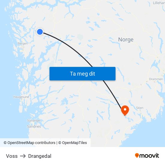 Voss to Drangedal map