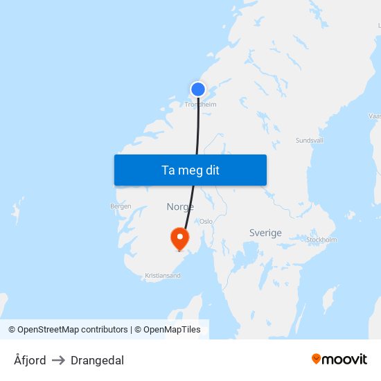 Åfjord to Drangedal map