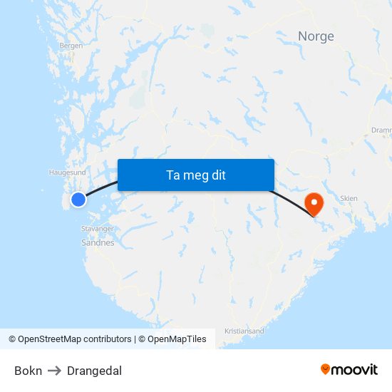 Bokn to Drangedal map