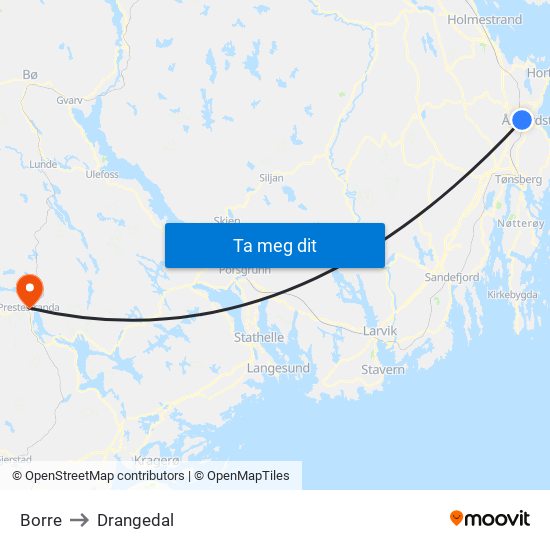 Borre to Drangedal map