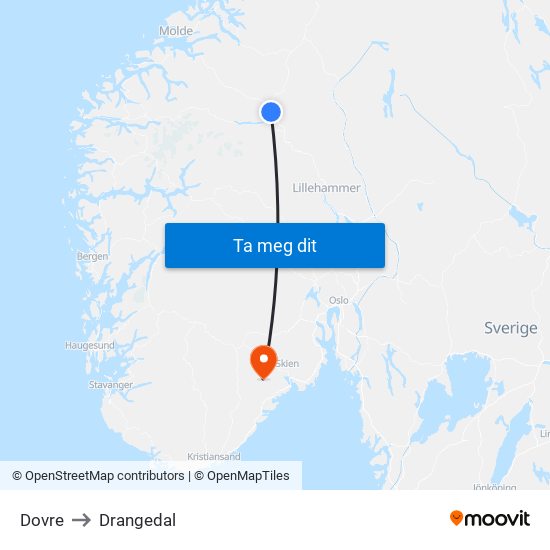 Dovre to Drangedal map