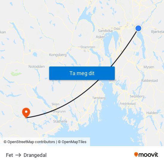 Fet to Drangedal map