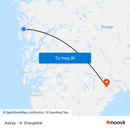 Askøy to Drangedal map