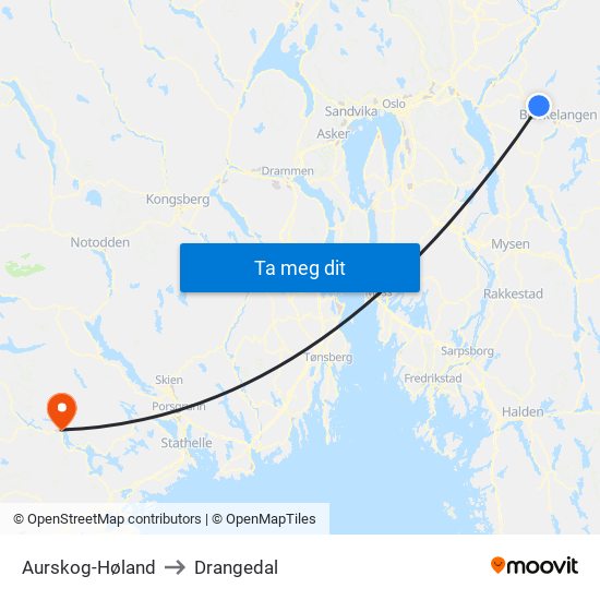 Aurskog-Høland to Drangedal map