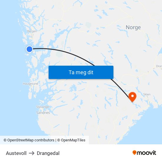 Austevoll to Drangedal map