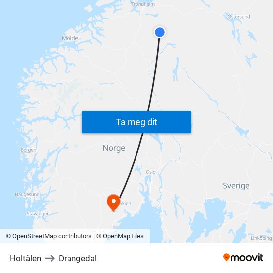 Holtålen to Drangedal map