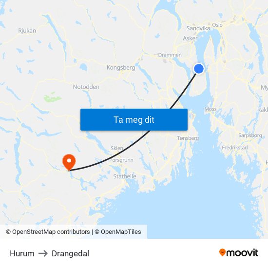 Hurum to Drangedal map