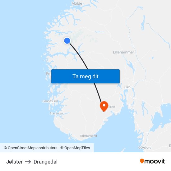 Jølster to Drangedal map