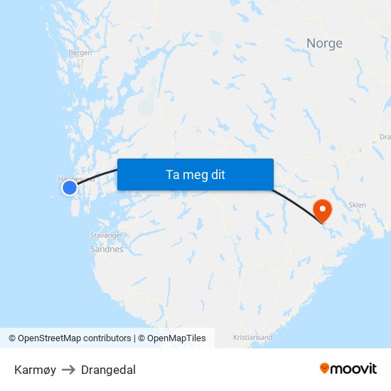 Karmøy to Drangedal map
