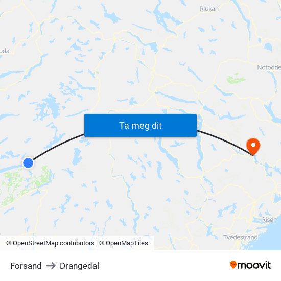 Forsand to Drangedal map