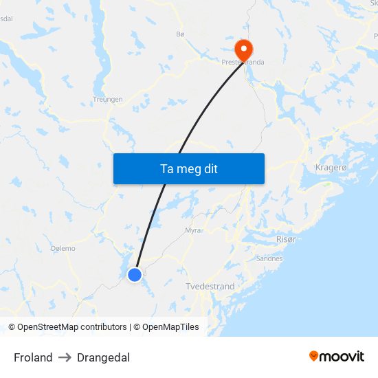 Froland to Drangedal map