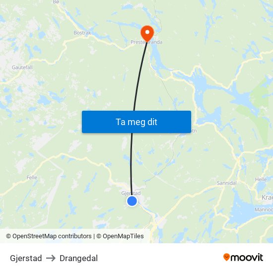 Gjerstad to Drangedal map