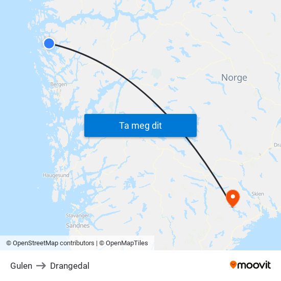 Gulen to Drangedal map