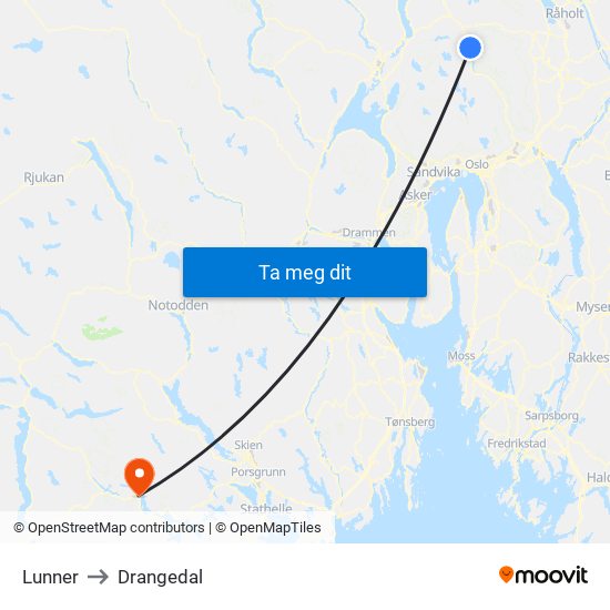 Lunner to Drangedal map