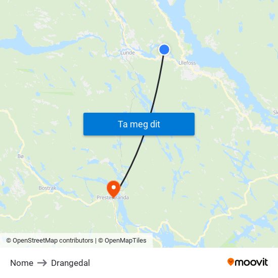 Nome to Drangedal map