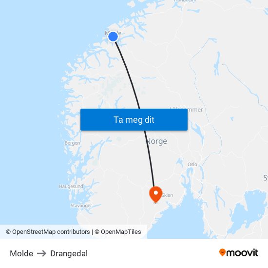 Molde to Drangedal map