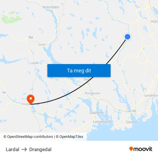 Lardal to Drangedal map