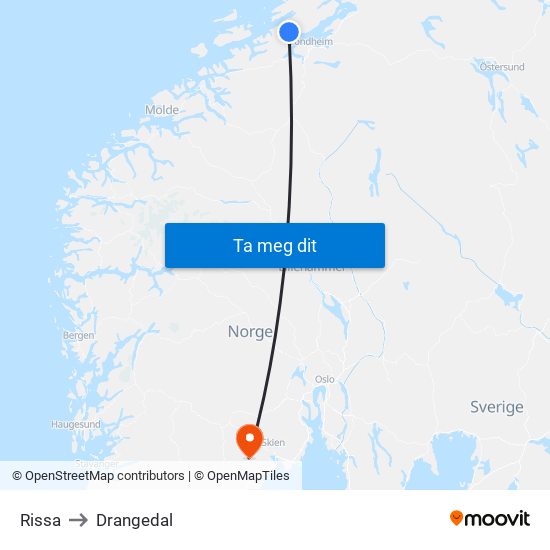 Rissa to Drangedal map