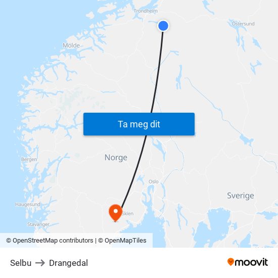 Selbu to Drangedal map