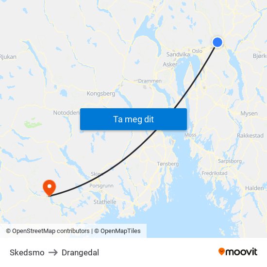 Skedsmo to Drangedal map