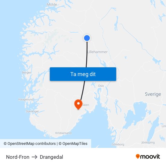 Nord-Fron to Drangedal map