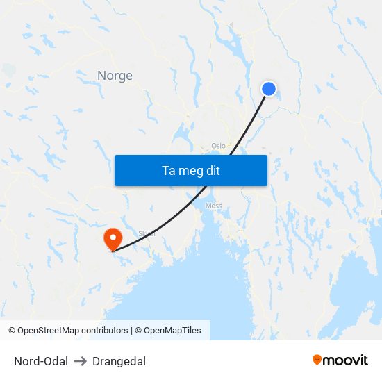 Nord-Odal to Drangedal map