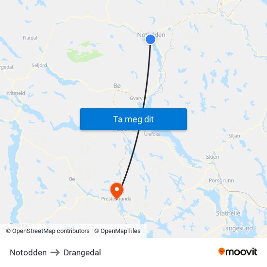 Notodden to Drangedal map