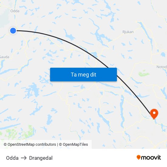 Odda to Drangedal map