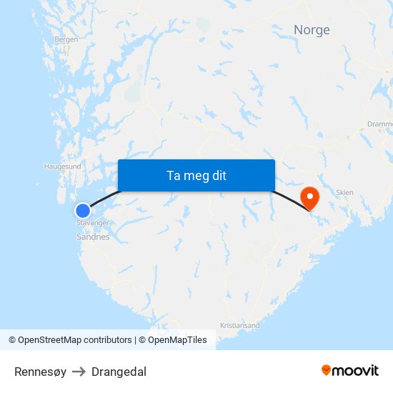 Rennesøy to Drangedal map