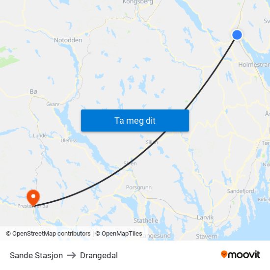 Sande Stasjon to Drangedal map