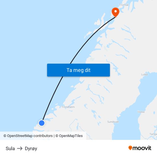 Sula to Dyrøy map