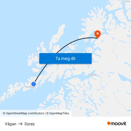 Vågan to Dyrøy map