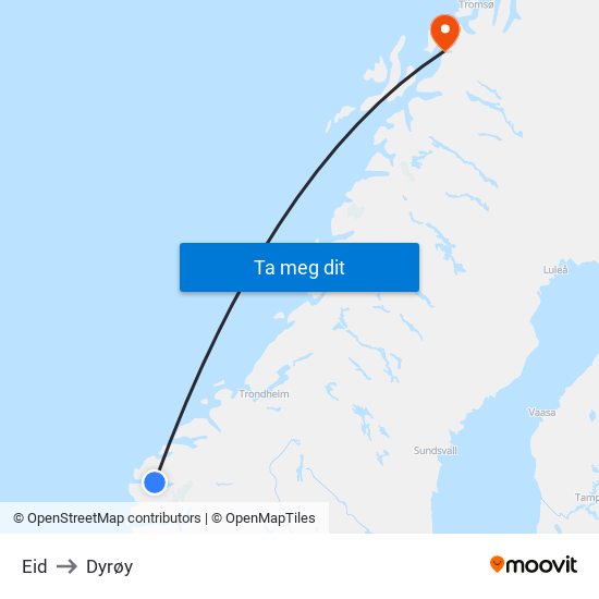Eid to Dyrøy map