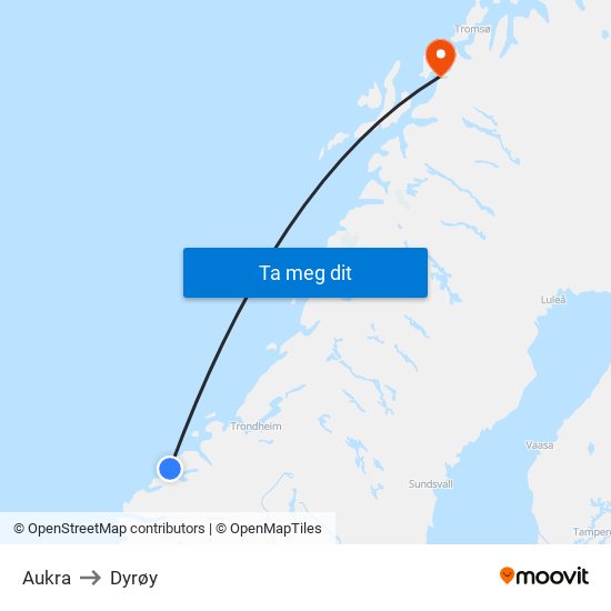 Aukra to Dyrøy map