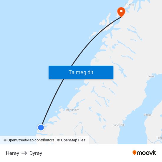 Herøy to Dyrøy map