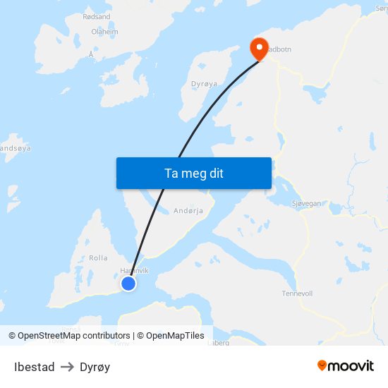 Ibestad to Dyrøy map