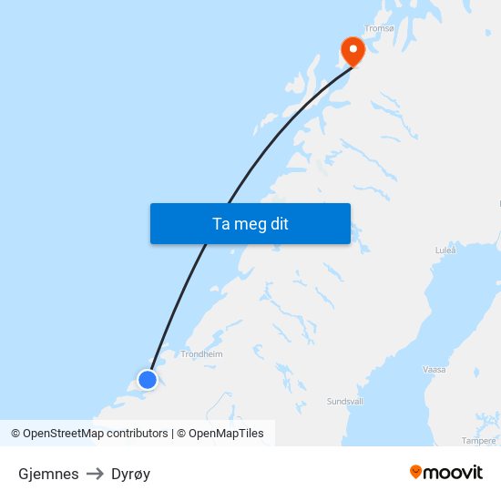 Gjemnes to Dyrøy map